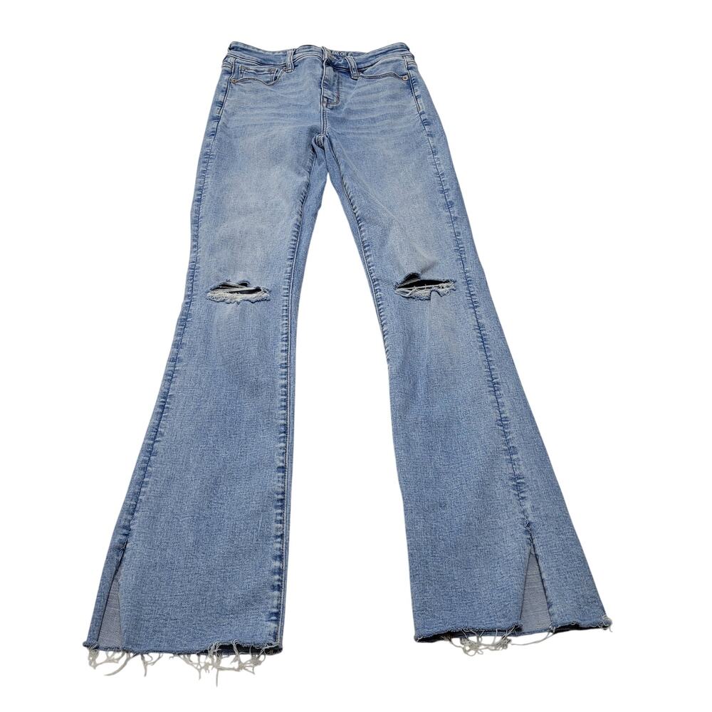 American Eagle high rise skinny kick jeans light wash stretch 2 distressed
